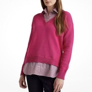 LAUREN RALPH LAUREN 100% Cotton Twofer Layered V-Neck Sweater with Paisley Shirt